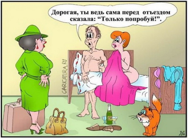 карикатура жена в командировке